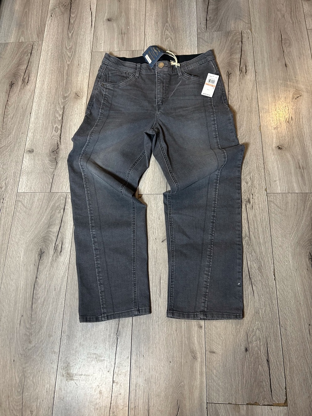 NWT Democracy Gray High-Rise Button Front Jeans 12 Straight Leg  Seam Detail
